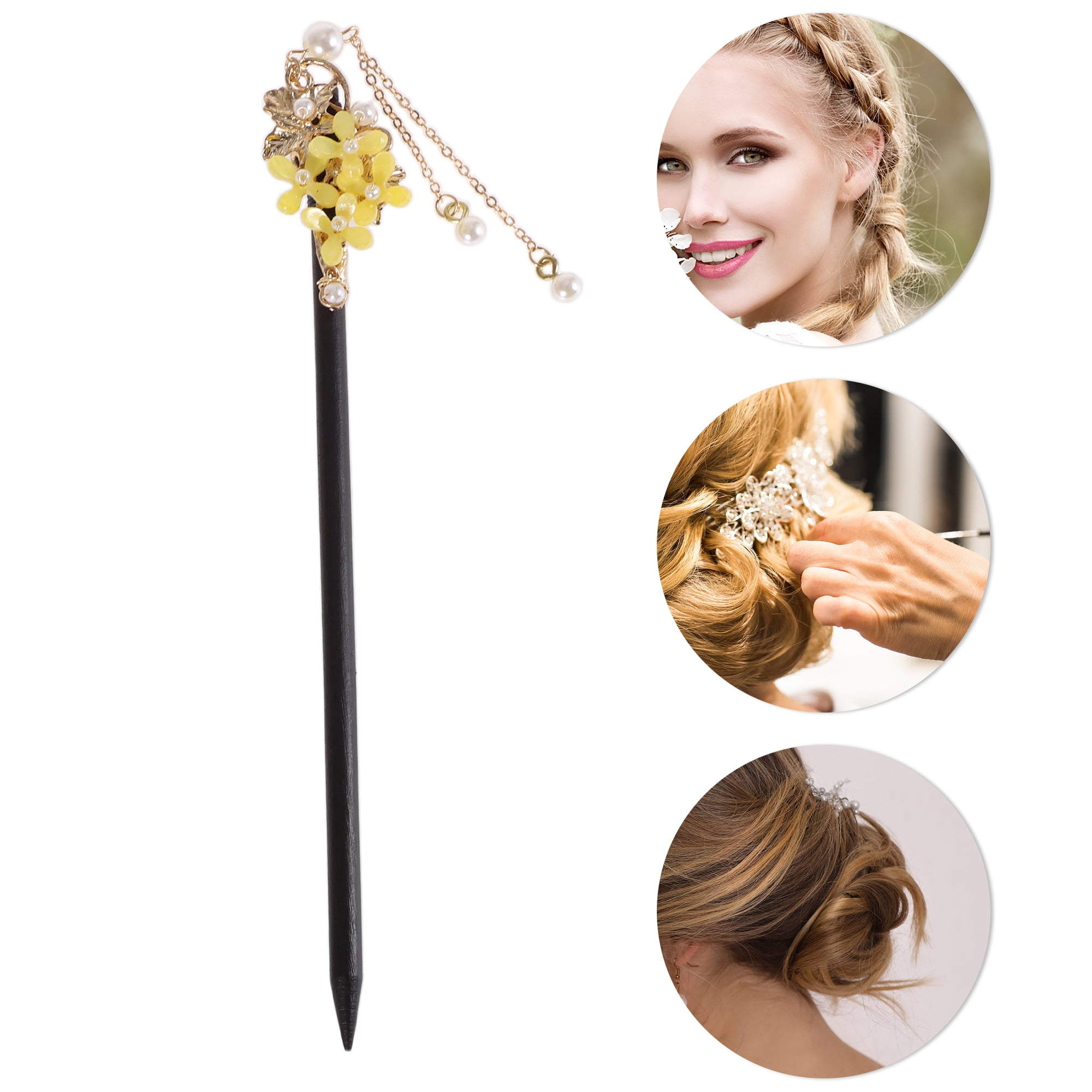 Unique Bargains Hair Chopstick for Women Black Yellow 1 Pc [Osmanthus]