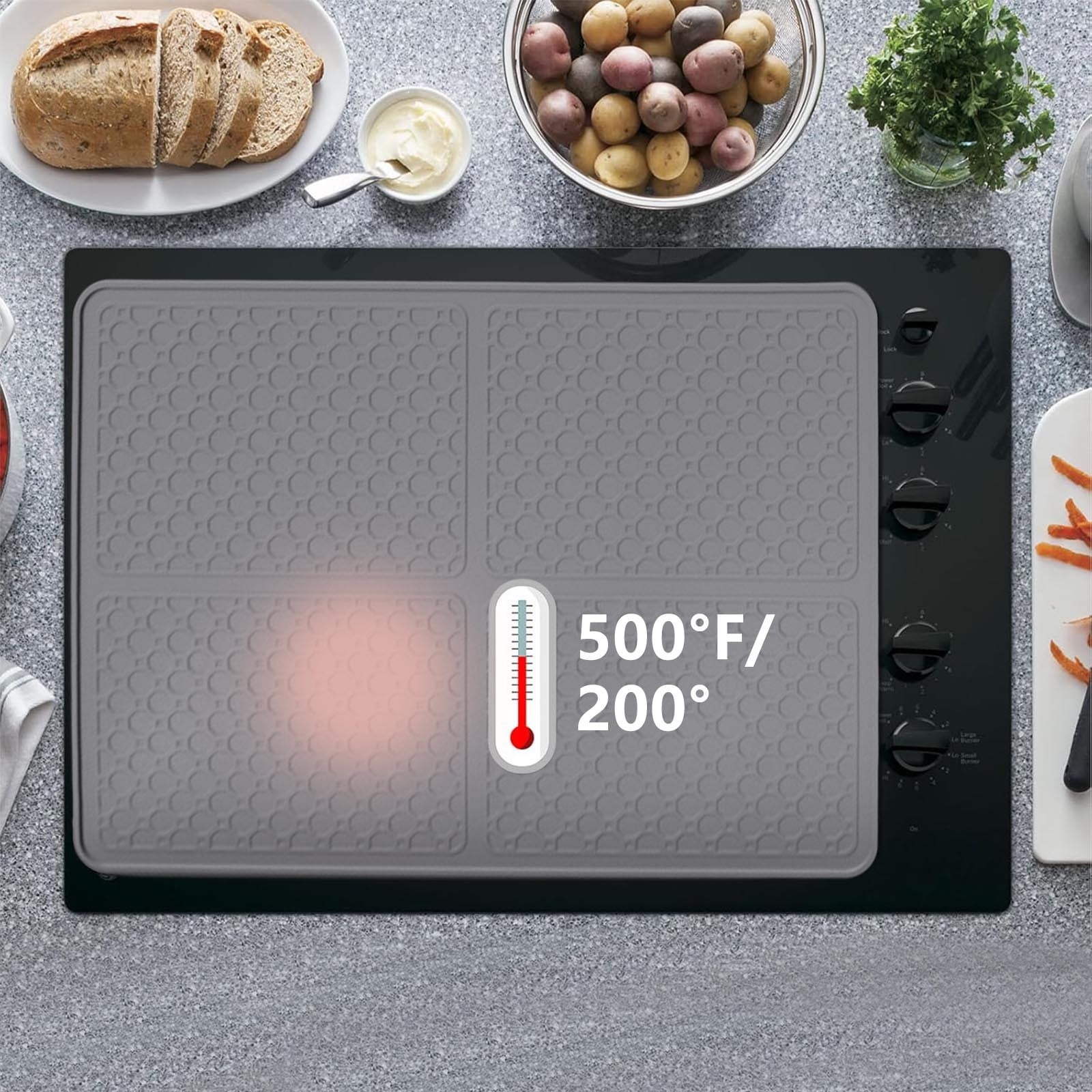 Zhourta Silicone Stove Mat Heat Resistant Electric Burner Cover Non-Slip Cooktop Protector for Gas Induction Easy Clean Extra Large Kitchen Mat Stove Tablecloth