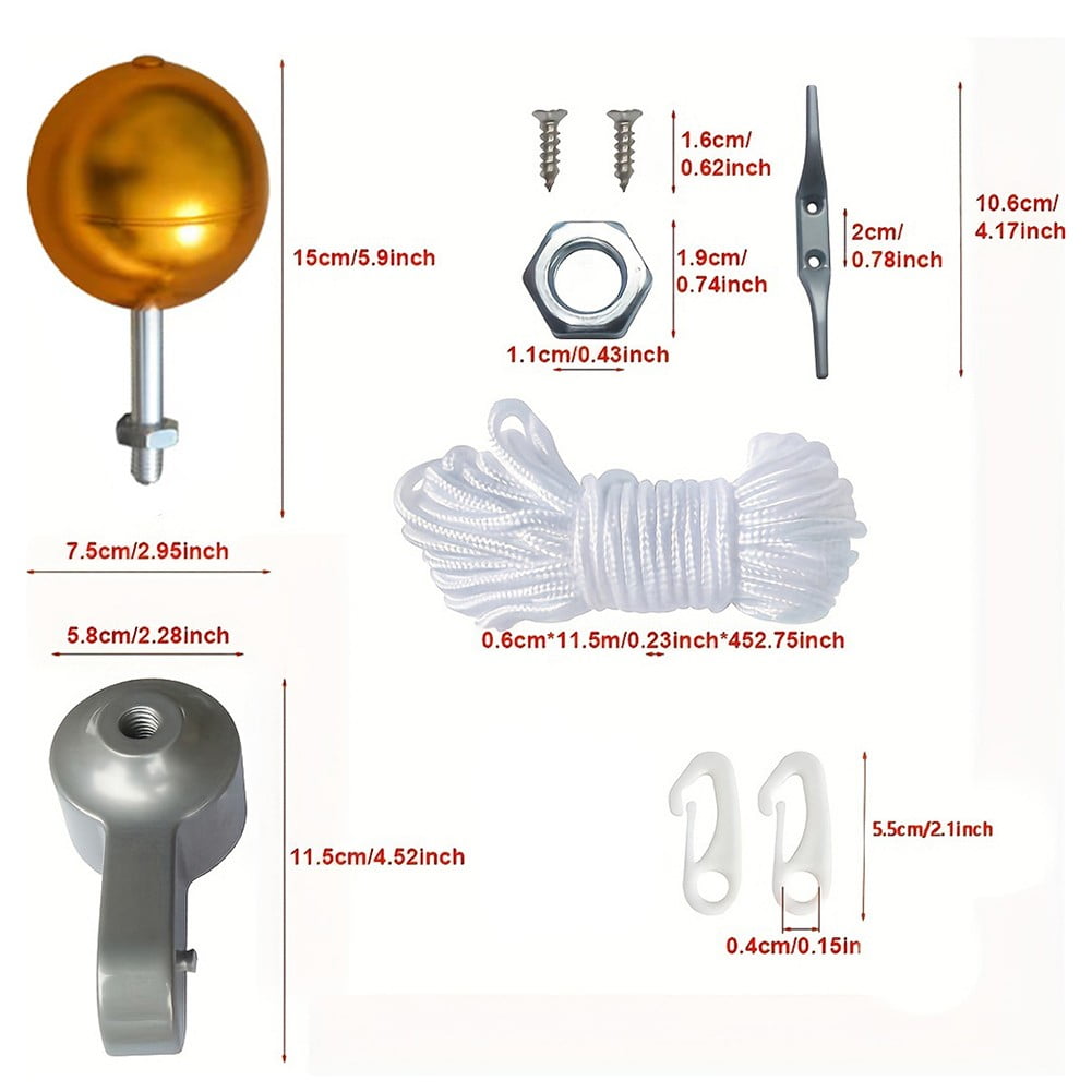 Gold Plated Round Hand Waving Flag Pole Cap Outdoor Flagpole Accessories Kit