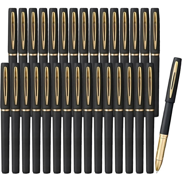 FederDruck - Paquete de 30 bolígrafos de gel negros de punta fina para escritura suave, bolígrafos de tinta de gel de 0.028 in, suministros para el regreso a clases