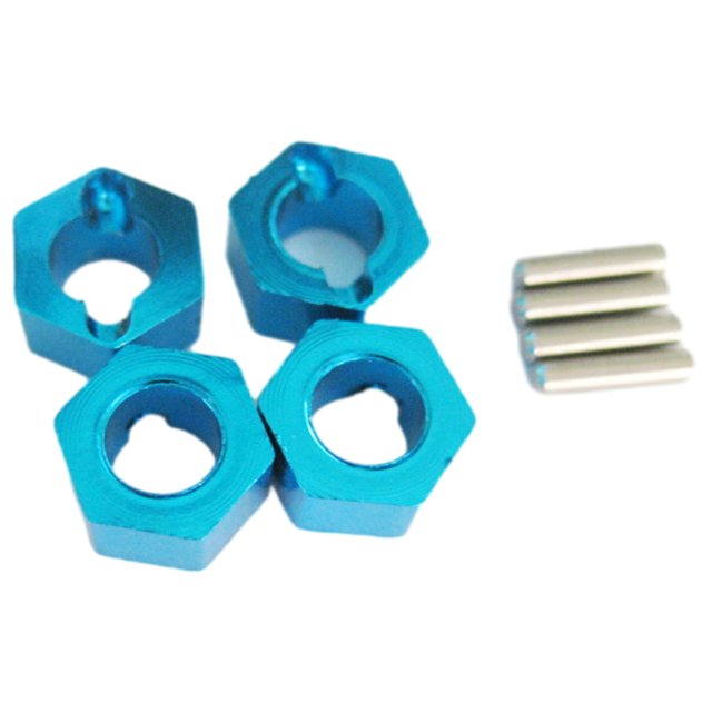 Vogacara 4 Uds 1/18 rueda de montaje hexagonal RC pieza de actualización adaptador fuerte de aleación de aluminio para Wltoys A959 A979 A969 Kits de construcción modelo Azul