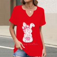 thumbnail image 2 of Corto para las Mujeres Casual Verano 2025 Pascua Impresión V-Cuello Camiseta, Ligero 95% Poliéster 5% Spandex Top para Toda la Temporada Hogar Y Diario, 2 of 7