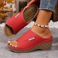 thumbnail image 3 of Rokment Womens Orthopedic High Heels Dressy Sandals Comfortable Arch Support Wedge Heeled Slip on Fashion Casual Leather Open Toe Platform Wedge Walking Dress Slides Summer Shoes Red Size 9, 3 of 6