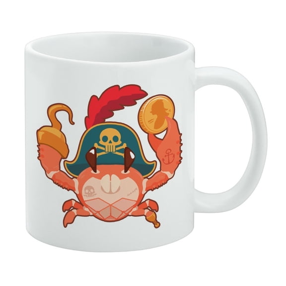 Pirate Crab on the Beach with Hook and Coin White Mug
