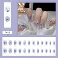thumbnail image 2 of Uñas postizas de longitud media con diseño de mariposas, color azul ataúd, cobertura total, uñas acrílicas con degradado para mujeres y niñas, 24 unidades, 2 of 5