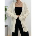 thumbnail image 3 of Women'S Cable Knit Cardigan Long Sleeve Open Front Button Down Knitwear Sweater Coat White M, 3 of 8