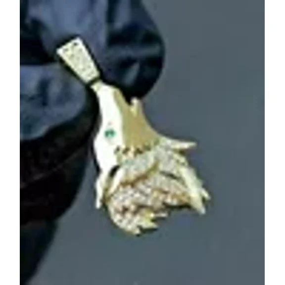 Unisex Wolf Pendant 14K Yellow Gold Plated Silver 2Ct Round Real Moissanite