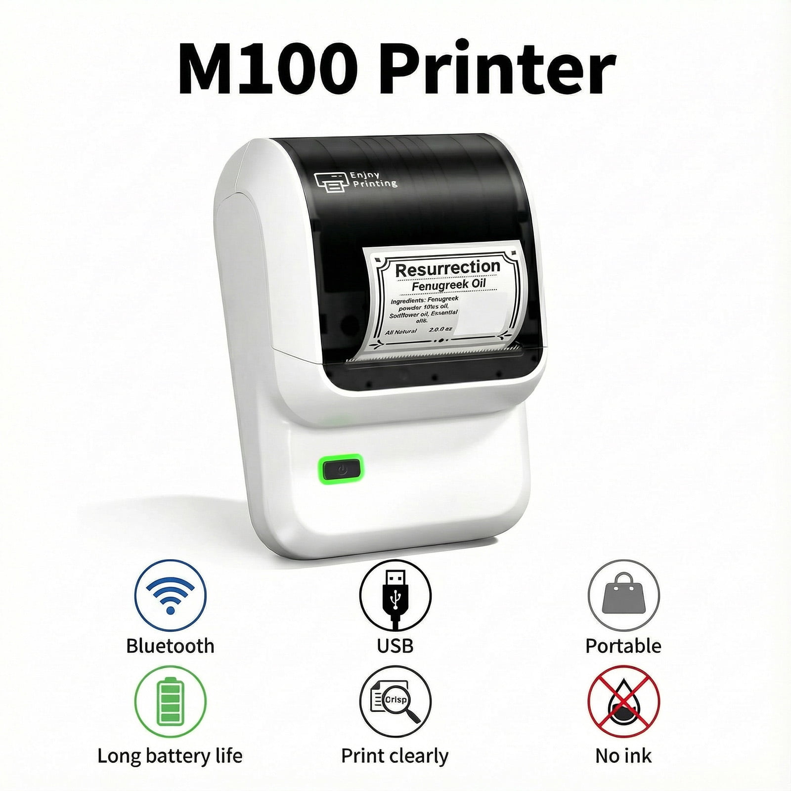 Phomemo M100 Label Maker with 100 Labels,Thermal Bluetooth Label Printer,No Ink 2 inch Barcode Printer with App Control, for Small Business, Clothing Tags,Round Gift Stickers(White)