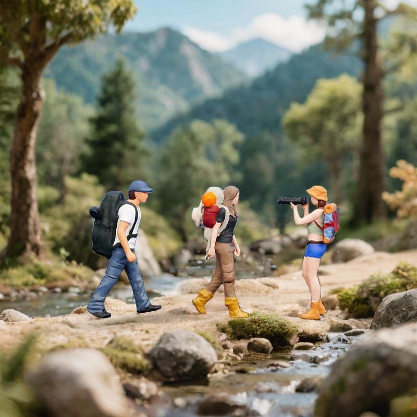 LeeQinersw 1:64 Miniature Figures Miniature People Figurines Hiking Collectibles Decorative 3pcs