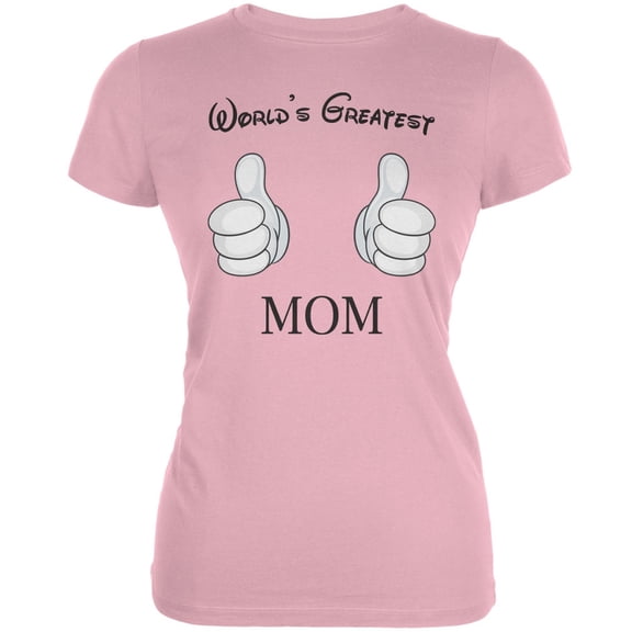 Mother's Day - World's Greatest Mom Cartoon Pink Juniors Soft T-Shirt - Medium
