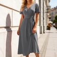 thumbnail image 2 of Summer T Shirt Dress for Women Short Sleeve V Neck Solid Color Flowy Midi Casual Grey XXXL, 2 of 5