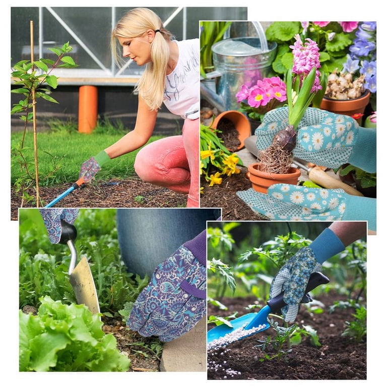 Qweryboo Floral Gardening Gloves, 4 Pairs with Non-Slip Dots photo 6