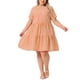 thumbnail image 2 of Vestidos de cuadros de mujer plus size Agnes Orinda, estilo vintage de los años 50, con capas, cuello redondo, manga corta, casual de verano, midi, color naranja, talla 1X, 2 of 6