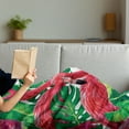 thumbnail image 3 of Flamingo Soft Flannel Fleece Throw Blanket, Flamingos Sitting on Macro Tropic Exotic Leaves Graphic in Retro Style Artwork, Cozy Plush for Indoor and Outdoor Use, 50" x 60", Pink Green, by Ambesonne, 3 of 5