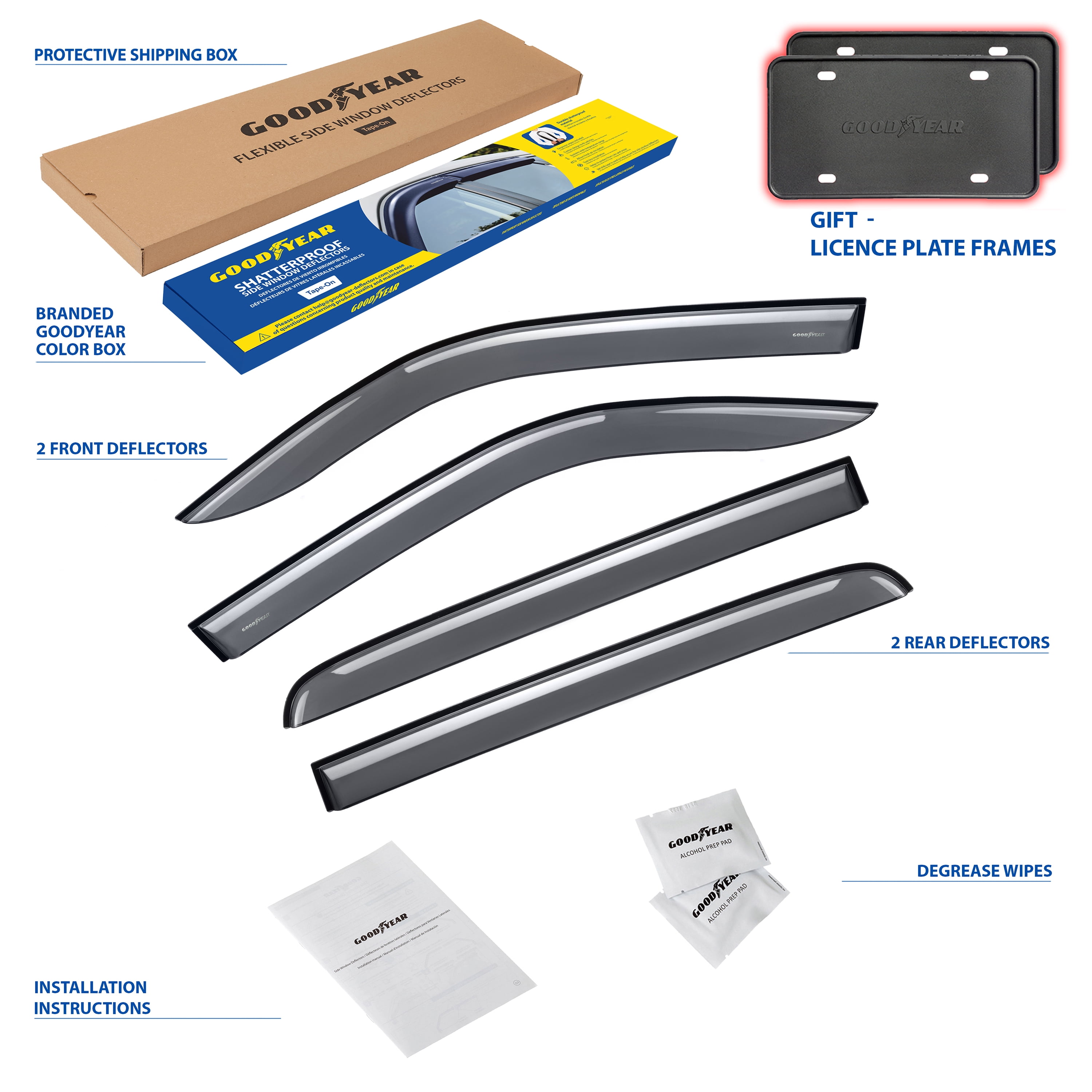Goodyear Shatterproof Side Window Deflectors for Trucks Dodge RAM 1500 2019-2026 Crew Cab, Tape-on Rain Guards, Window Visors for Cars, Vent Deflector, Vent Visor, Truck Accessories, 4pcs- GY003180LP