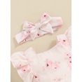 thumbnail image 6 of FEORJGP Infant Girl 2 Piece Set Newborn Baby 0-18M Sleeveless Romper Dress Square Neck Jumpsuit Frill Trim Tank Top Bodysuit Dress+ Flower Print Headband Toddler Cute Summer Outfits, 6 of 8