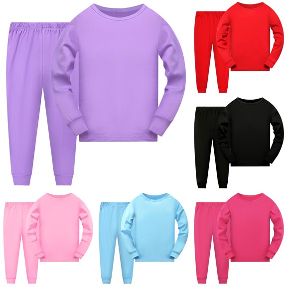 RUTAYY Boys Pajama Set Long Sleeve Crew Neck Long Pants Solid Color Basic Children Night Suit Purple