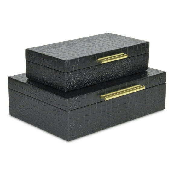 Home Decorative Lusan Black Faux Snakeskin Rectangular Storage Box Set