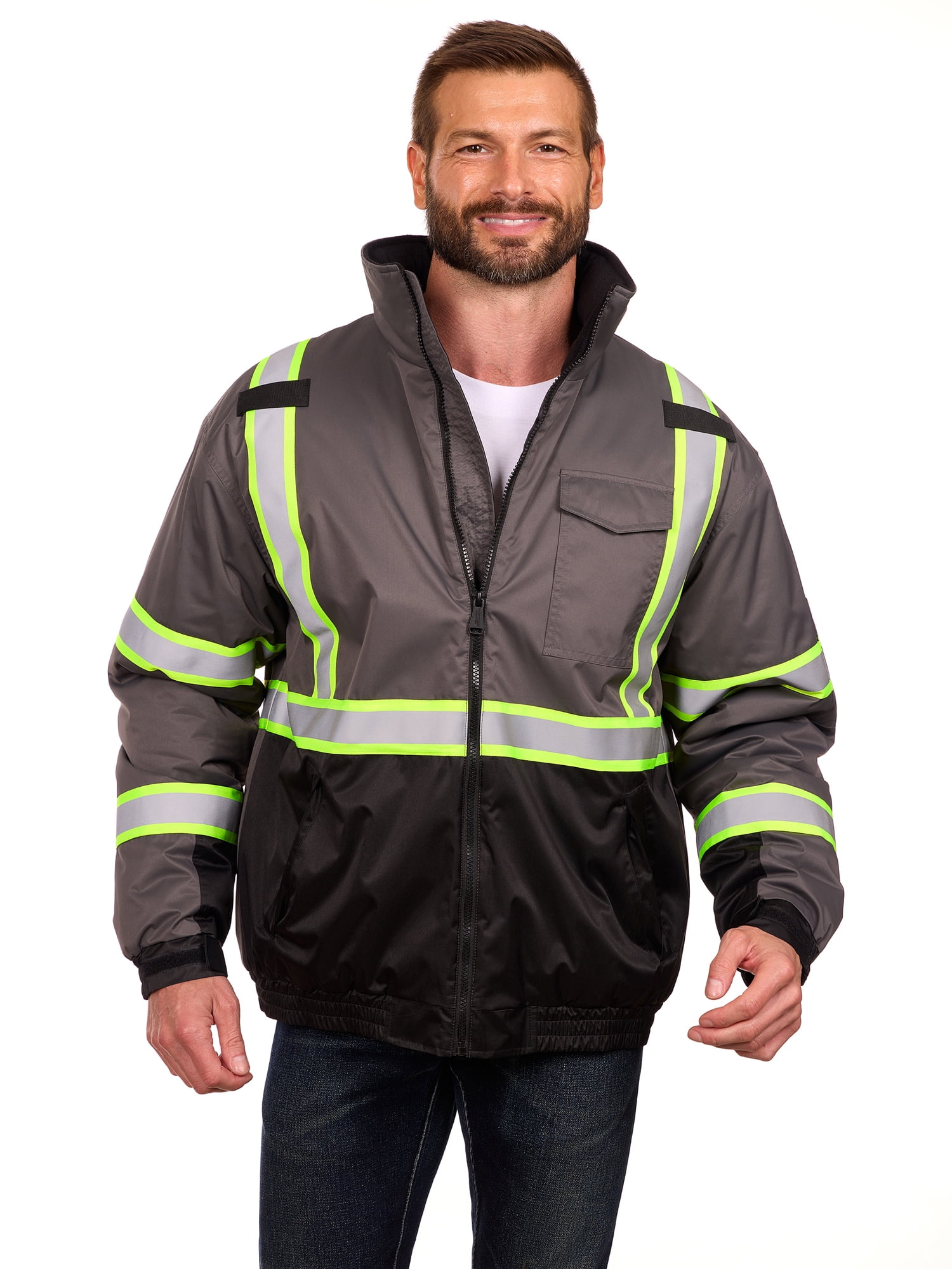 Bass Creek Outfitters Men's Oxford Insulated Safety Work Jacket with Hidden Hood, Sizes S-3XL