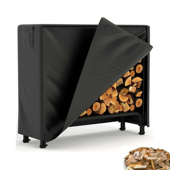 Garvee 4 FT Firewood Rack with Waterproof Cover, Heavy Duty Logs Rack for Outdoor/Indoor, Black
