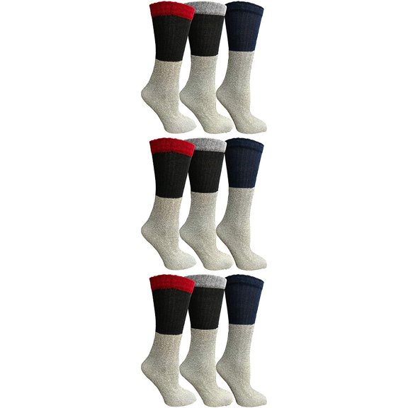 9 Pairs of Thermal Tube Socks, Warm Terry Cushioning Boot Sock, Mens or Womens by WSD (10-13, Assorted B)