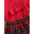 thumbnail image 6 of Qiylii Girl’s Solid Color Ruffle Long Sleeve Tops+Plaid Short Skirt,Red 1-5Year, 6 of 8
