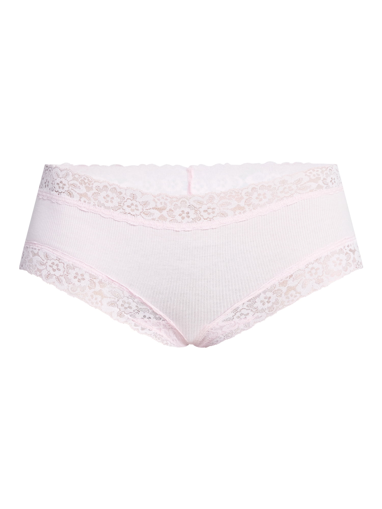 No Boundaries Lace Trim Cotton Rib Cheeky Panties, 3-Pack, Women's XS-XXXL