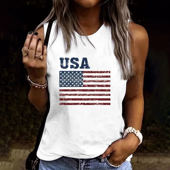 Xdegoge Vintage American Flag 4th of July Tank Top for Women Distressed USA Graphic Sleeveless Crew Neck Casual Loose Patriotic Independence Day Shirt Tops Tees