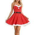 thumbnail image 1 of HOWPAY Robes de Noël pour Femmes Père Noël Robe Décontractée Évasée Sans Manches Épaules Dénudées Couleur Unie Costume de Noël Tenues de Fête des Fêtes Rouge TTG, 1 of 9