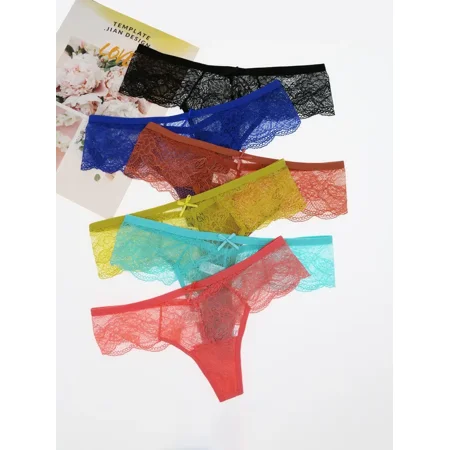 

6pack Women‘s G-String Bow Decor Lace Thong Set