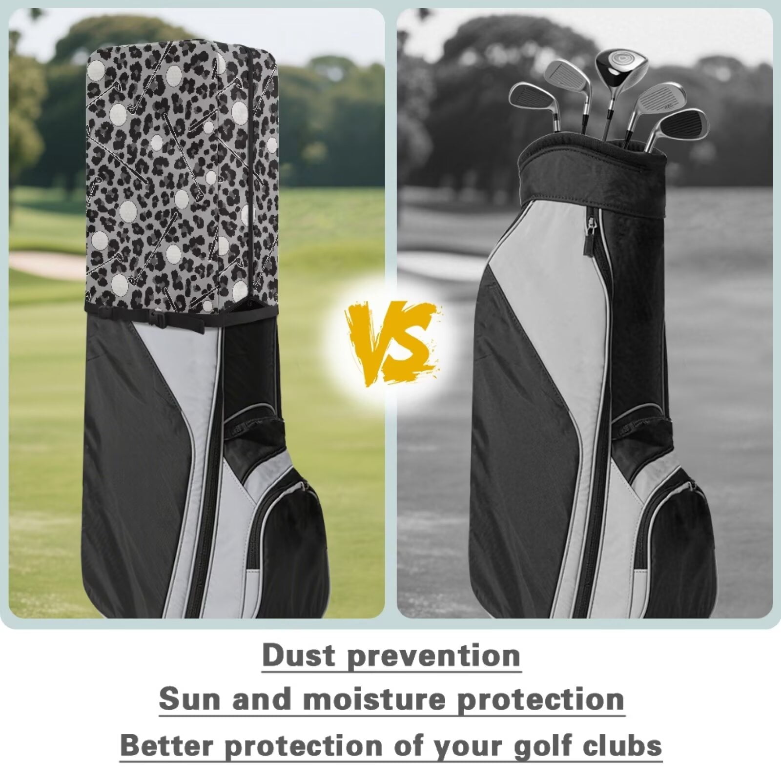 Chririnla Black Leopard Print Portable Golf Bag Rain Cover Hood Protector for Men Women Waterproof Rain Cover with Adjustable Strap