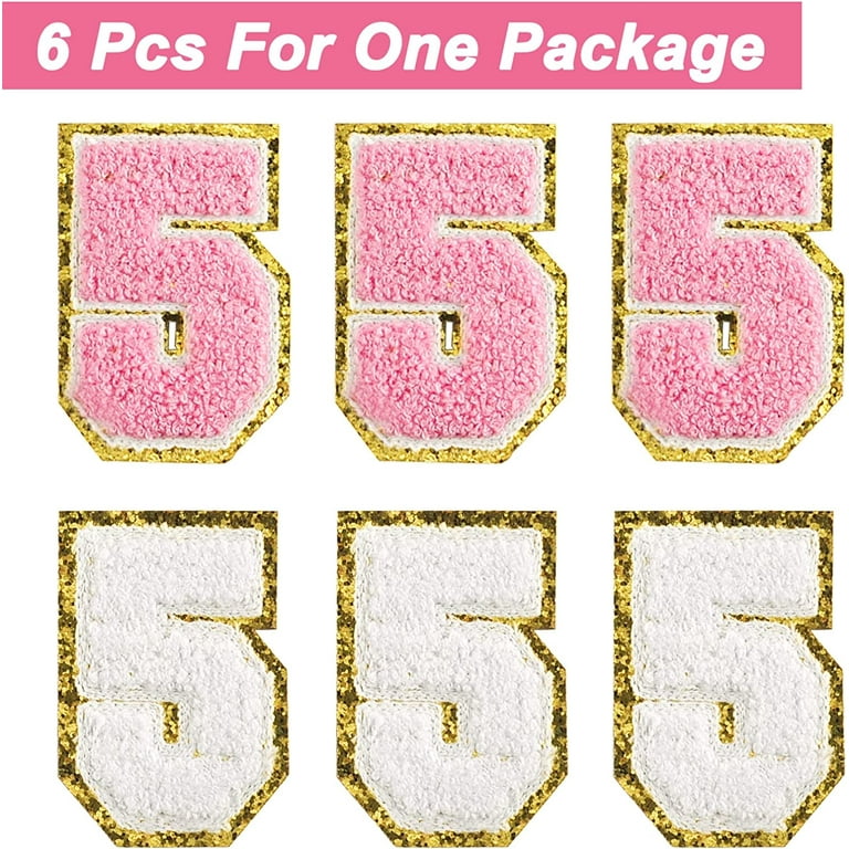 3 inch Chenille Numbers Patches (White & Pink) with Ironed Adhesive, Iron  on Number for Jersey Sports T-Shirt (6Pack - 0)