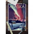 thumbnail image 3 of Alaska, Northern Lights & Cabin, Lantern Press Artwork, 3 of 3