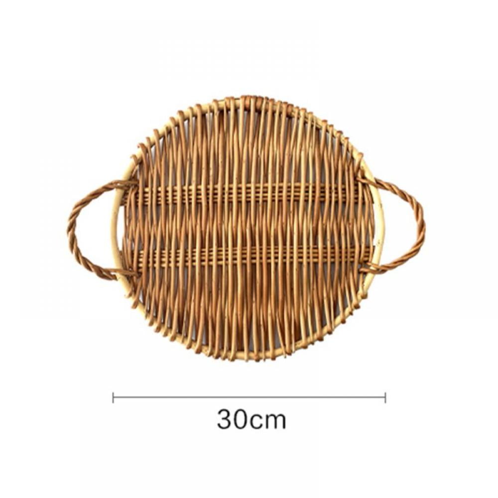 Woven Wicker Cane Bamboo Basket Breakfast Fruit Bread Roll Storage Display Tray 