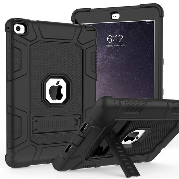 TIMISM Case for iPad Air 2nd Generation 2014 iPad Air 2 Case with Kickstand 3 in 1 Heavy Duty Shockproof Hybrid Three Layer Protective Cover for iPad Air 2 A1566 A1567 (Black)
