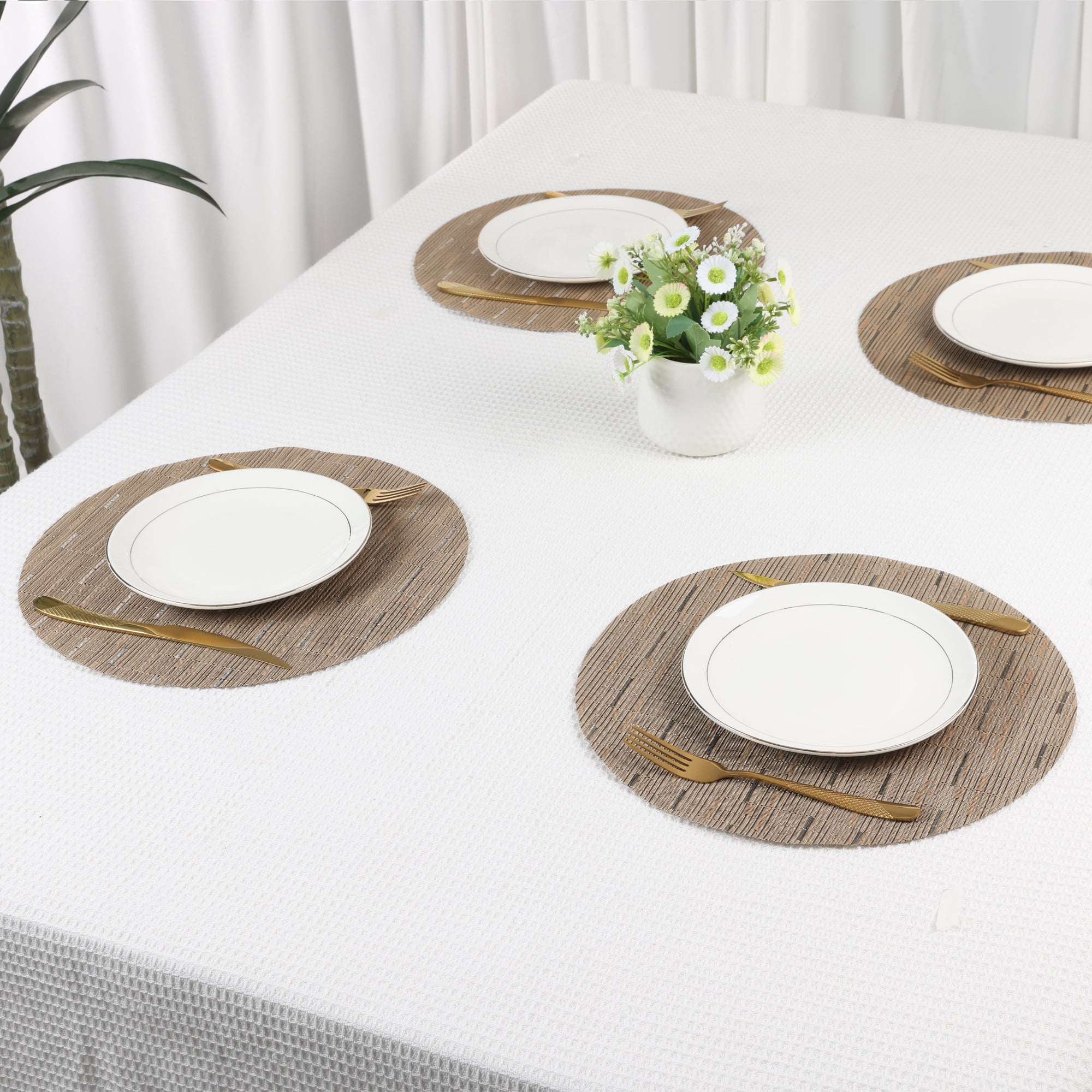 Unique Bargains Set of 6 Round Placemats for Kitchen Dining Table Decor Light Brown