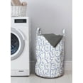 thumbnail image 3 of Cartoon Laundry Bag, Monochrome Pattern with Uppercase Alphabet Graphic Hand Drawn Letters, Basket with Handles Drawstring Closure for Laundromats, 13" x 19", Blue Violet and White, by Ambesonne, 3 of 4