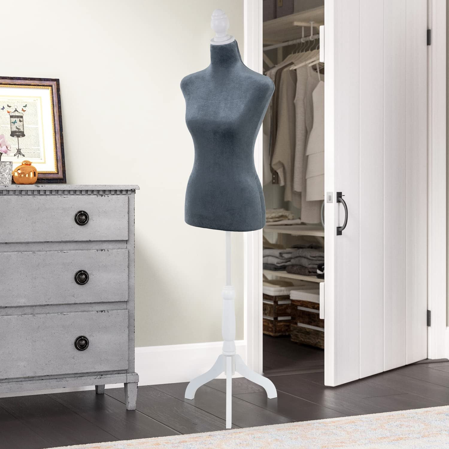 FDW 63 inch Adjustable Female Mannequin with Wooden Tripod Stand, Perfect for Display(Grey)