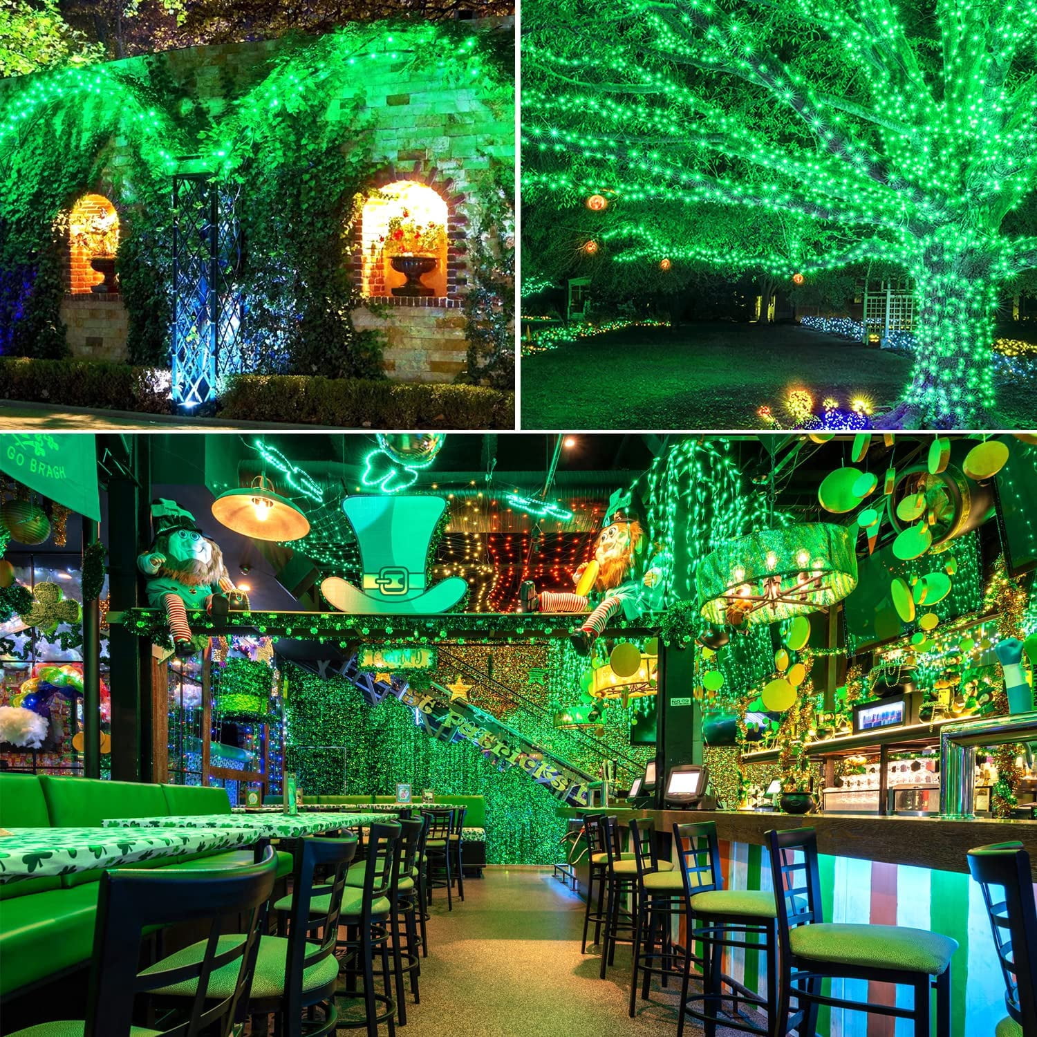 JMEXSUSS St Patricks Day Decorations, Connectable 100 LED St Patricks Day Lights, 8 Modes Plug-in Green Christmas Lights Indoor, 33ft Clear Wire Grinch Green String Light Outdoor for Grinch Tree Deco