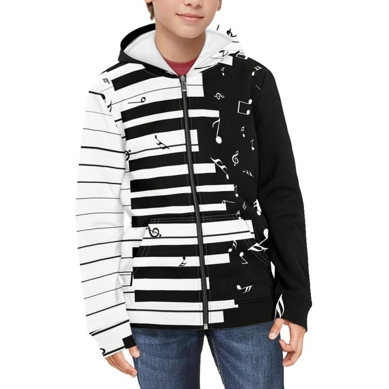 Xoenoiee Music Piano Key Print Kids Zip Up Hoodie for Girls Boys