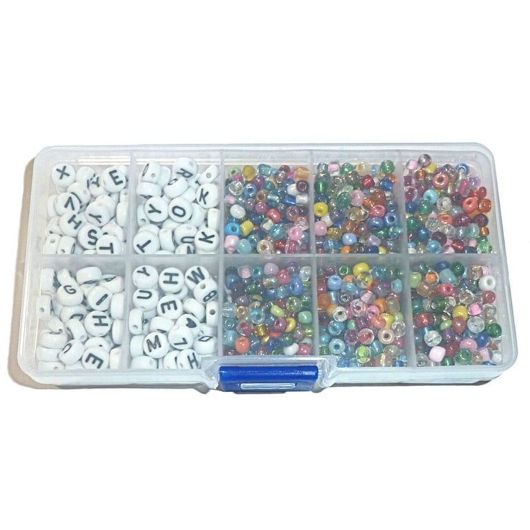 Letter Alphabet and Seed Bead kit for Craft DIY Projects, Beading Kit,  Jewelry Making Kit 10 Space Container with Stretch Cord 