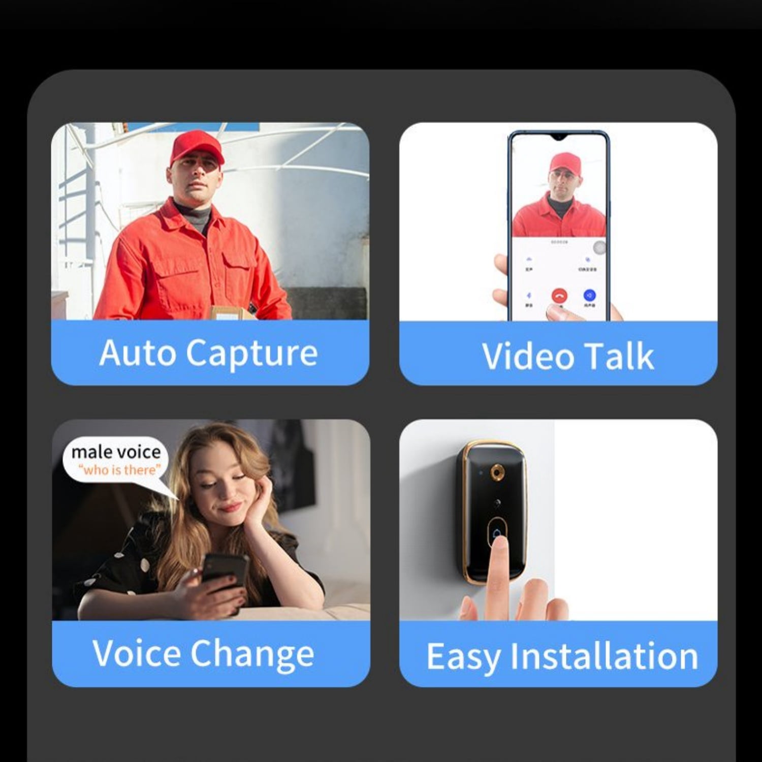 Visible Smart Doorbell 300K Camera, Color Video Intercom，cell phone remote real-time monitoringfor Home Security