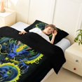 thumbnail image 3 of Homewish Traditional Dragon Twin Comforter Sets,Retro Animal Bedding Set,Yellow Blue,Black Reversible,2 Pieces,1 Comforter and 1 Pillowcase, 3 of 7