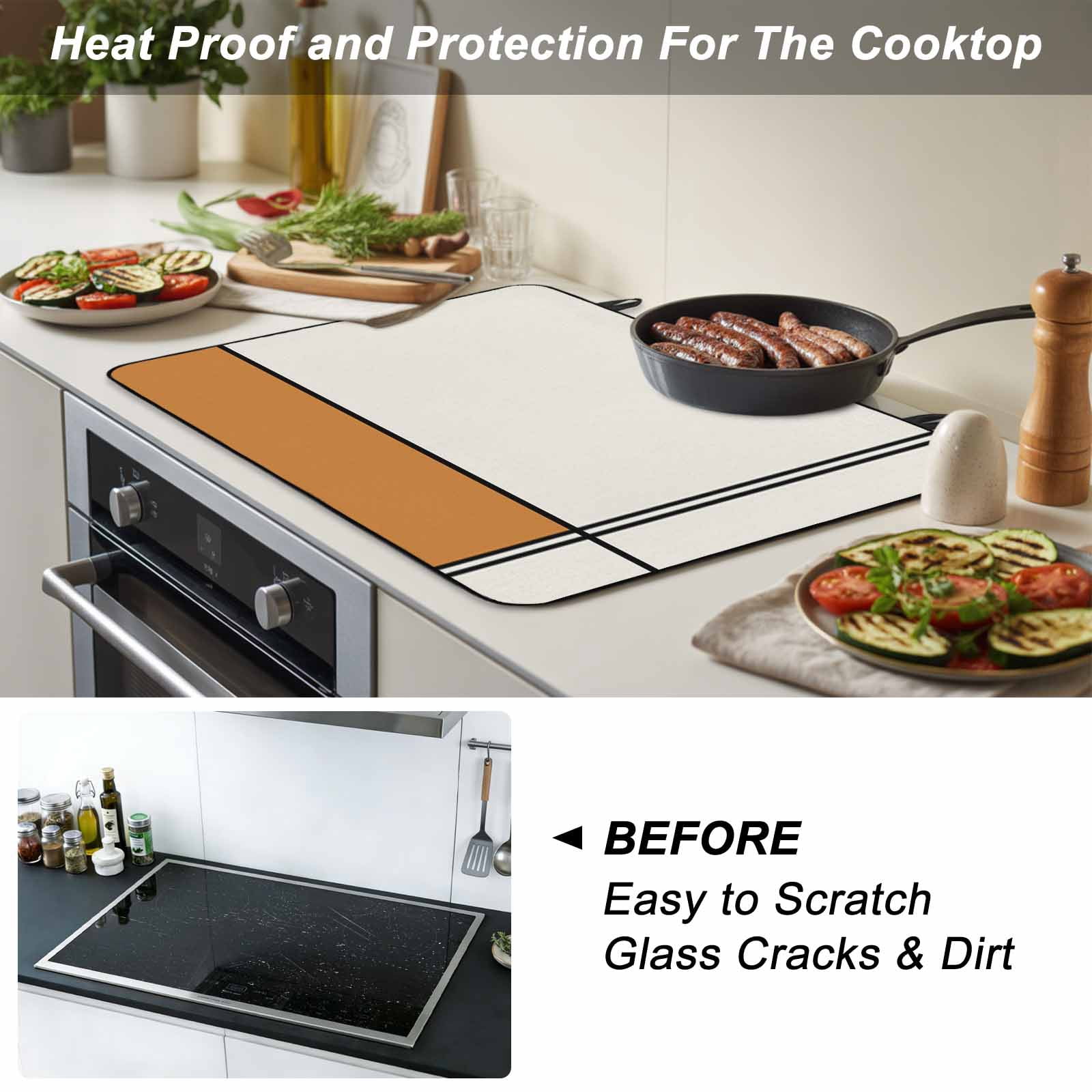 Orange, Stove Top Cover for Electric Stove, Heat-proof & Non Slip Glass Top Stove Cover Protector, Modern Abstract Geometric Patchwork Stripes Art Kitchen Flat Cooktop Rubber Mat 28.5x20.5 Inches