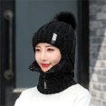 thumbnail image 1 of Gorro siamés a prueba de viento de invierno, gorro de lana de punto, conjuntos de esquí de punto de lana para mujer, gorro cálido con cuello de bufanda siamesa gruesa oso de fresa  Hogar, 1 of 5