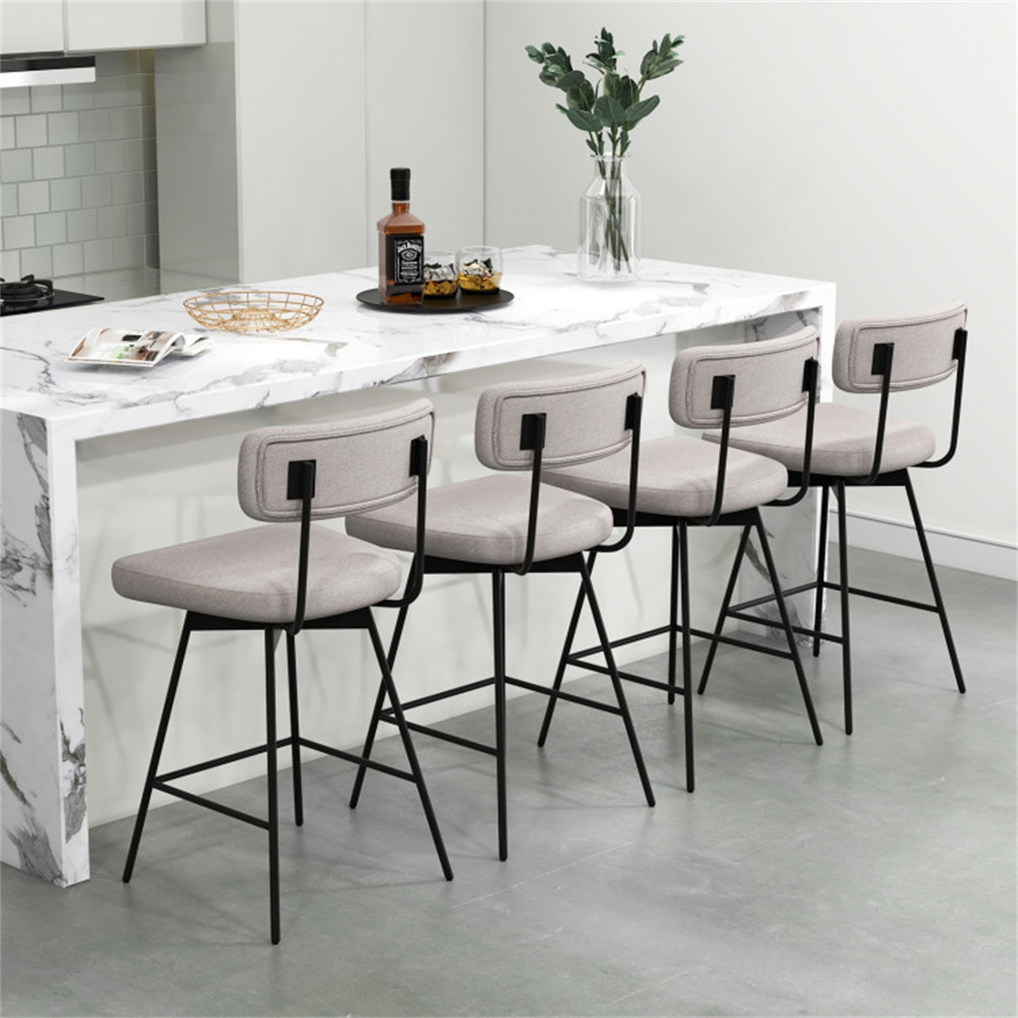 Demi Bonn 25" 2-Piece Modern Upholstered Bar Stools with Back and Footrests, Modern Dining Chair, Beige