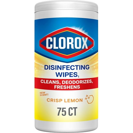 Disinfecting Cleaning Wipes, Bleach Free, Crisp Lemon, 75 Count (Pack May Vary)