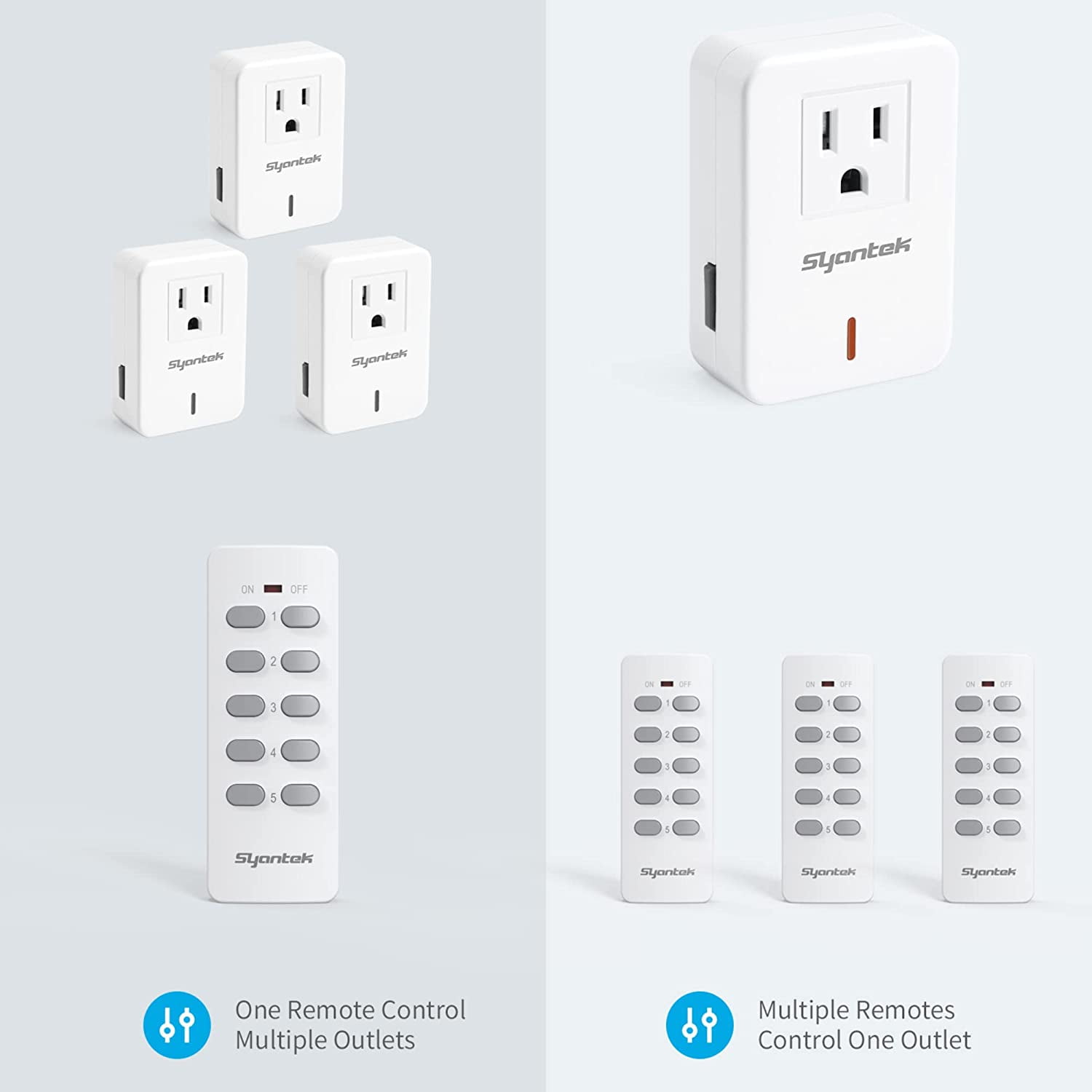 Remote Control Outlet Wireless Light Switch For Household Appliances Expandable Remote Light Switch Kit Up To 100 Ft Range Fcc Certified Etl Listed White 5 Outlets 2 Remotes 7166125