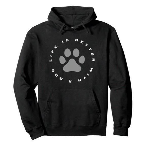 Clothing For Dog Lovers Men's Black Dog Paw Print Pullover HoodieMen's Halloween Thanksgiving Print Hooded Sweatshirt, Thick Cotton Blend, Cool Weather Casual Wear