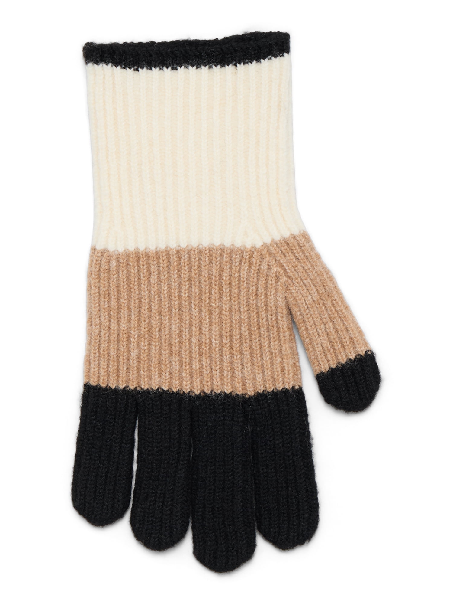 Time and Tru Women's Colorblock Gloves, One Size, White/Tan